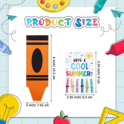 Potchen 24 Set Ice Pop Sleeves Reusable Colorful Freezer Neoprene Ice Sleeves Holder Bag with 24 Pcs Gift Cards 1 Roll Ribbon for Classroom Prizes Summer Birthday Party(Crayon)