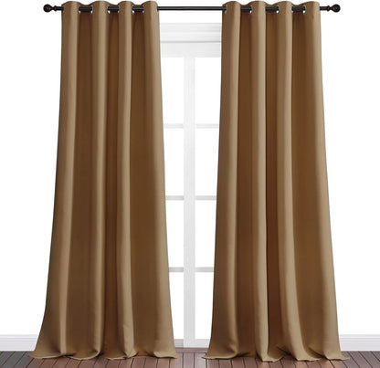 NICETOWN Blackout Curtains - Noise Reducing & Draft Blocking | 96-Inch Length, 2 Panels in Gold Brown