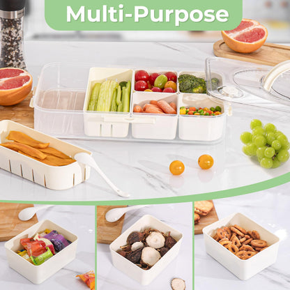 LUXEAR 2Pack 8-Compartment Snackle Box - Airtight Leakproof Divided Food Tray with Lid & Handle, BPA-Free Dishwasher Safe for Picnic, Fridge, Travel, Party, Ideal for Charcuterie & Food Storage
