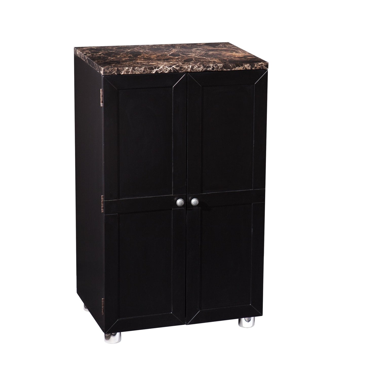 SEI Furniture Cape Town Bar Cabinet w/Wine Storage, Faux Marble Countertop with Black Finish