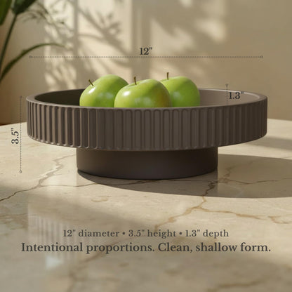 JUPTR Concrete Fruit Bowl (12") – Shallow Fluted Pedestal Decorative Centerpiece Bowl for Table, Entryway Catch-All & Modern Home Decor – Heavyweight Stone Bowl (Charcoal)