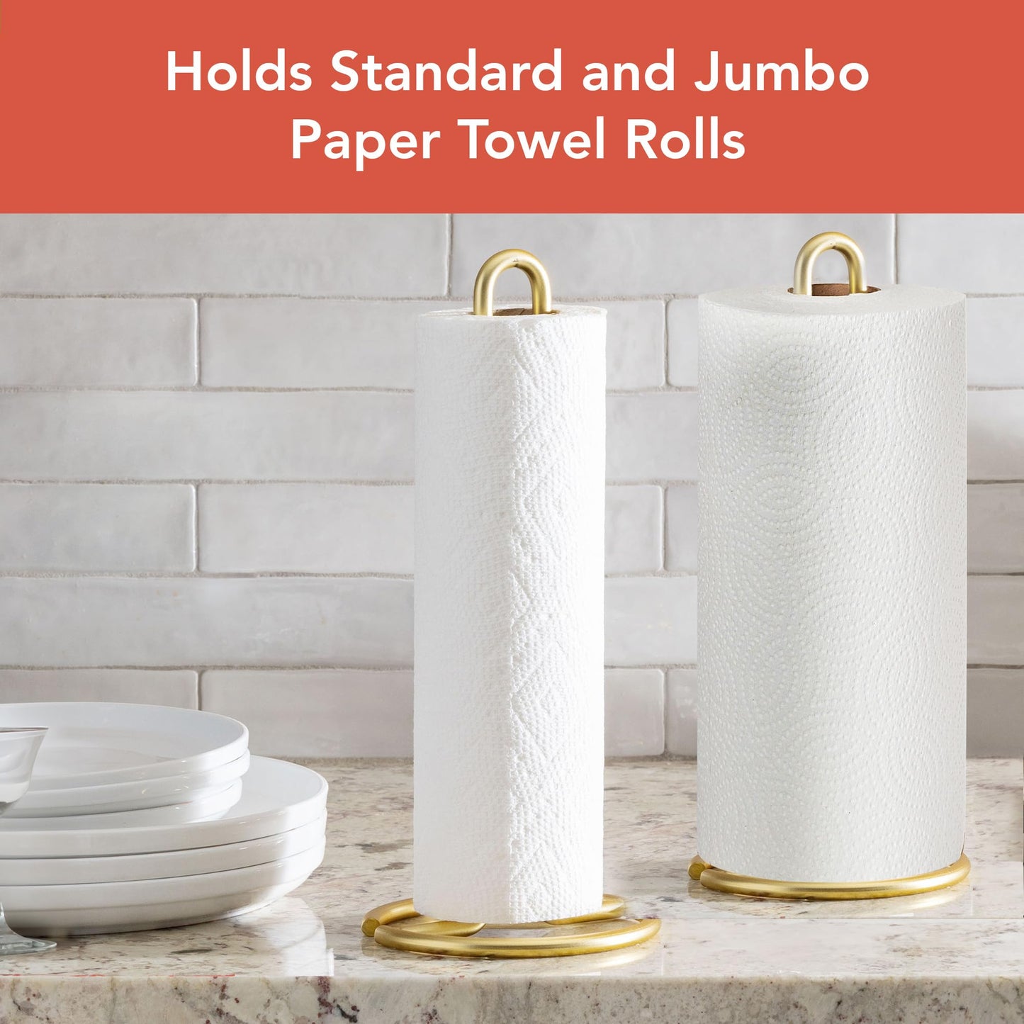 Spectrum Chrome Paper Towel Holder Countertop Kitchen Organizer, Easy Tear Modern Freestanding Kitchen Hand Towel Roll Stands Vertical for Standard and Large Paper Towel Rolls with Durable Steel Base