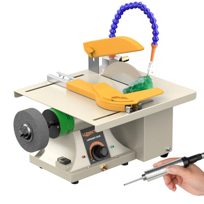 LLBWACT 350W Lapidary Saw Benchtop Cutting&Engraving Machine,Variable Speed 0-10000 RPM with Water Cooling,Complete Kit for Wood Acrylic Stone Metal,Includes Diamond Blades,Flex Shaft,Polishing Wheels
