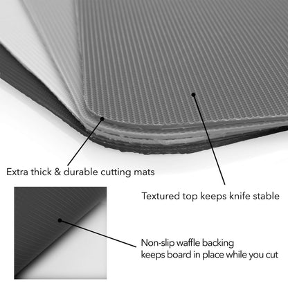 Simply Genius Flexible Rectangular Cutting Board Set - Dishwasher-Safe Kitchen Cutting Mat - Textured-Grip Flexible Surface - Odor-Resistant Plastic Chopping Mat - 4-Pack, 11.5 x 15 in, Gray