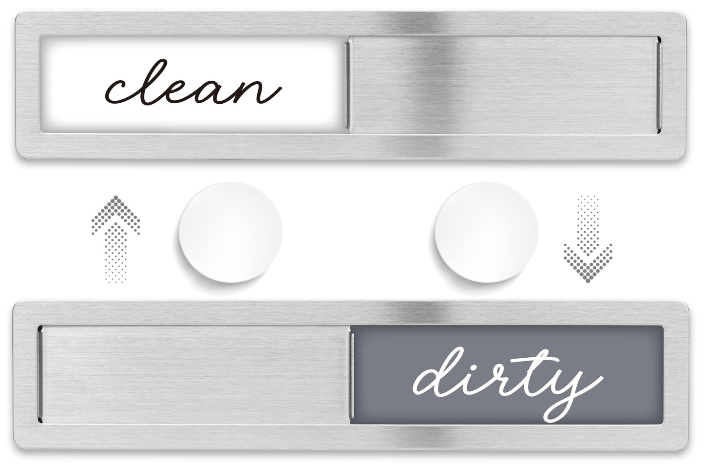 SimplyNeat Clean Dirty Magnet for Dishwasher - Stainless Steel Dishwasher Magnet Clean Dirty Sign - Clean/Dirty Magnetic Signs That Says Clean & Dirty for Home or Kitchen - Optional Adhesive for Non-Metal Surfaces - Millennial Gray and White