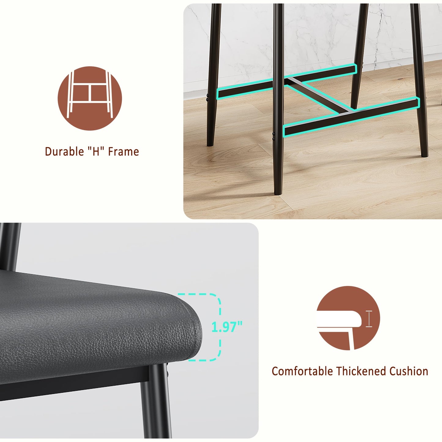 IDEALHOUSE Counter Height Bar Stools Set of 8, 26" Metal Barstools Set with Armrest & Footrest, Bar Chairs with Long Back &Thickened Wide Soft Seat for Kitchen Island, Counter Height Bar, Rustic Black