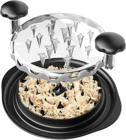 Skiennix Chicken Shredder Tool - Large 10 Inch Manual Meat Shredder with Clear Lid & Non-Slip Base | Easy Clean, Dishwasher Safe (Black)