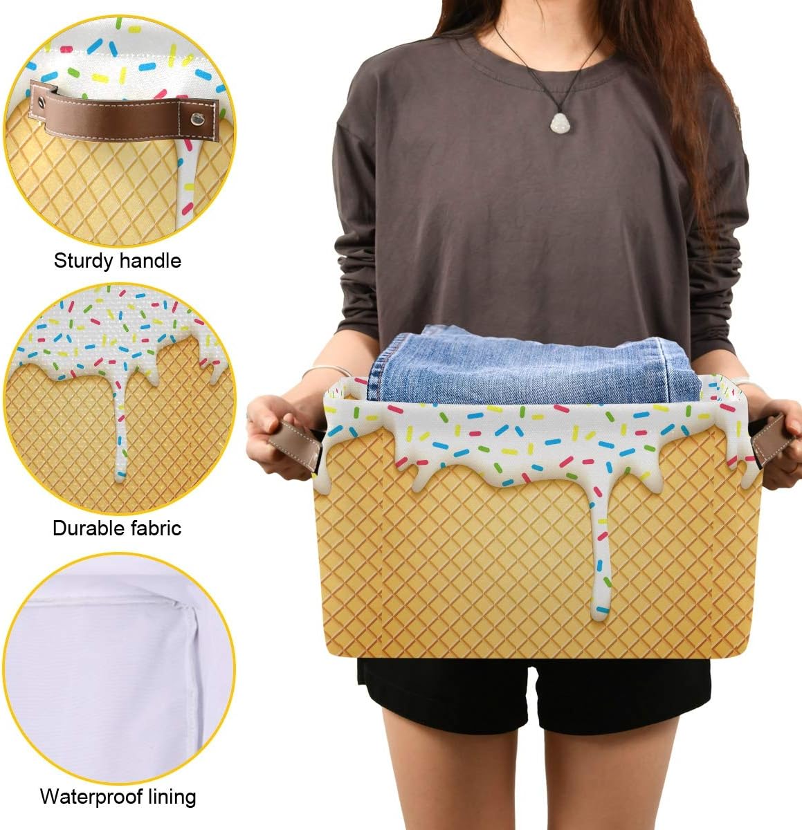 15x11x9.5inch, 2 Pack Ice Cream Cone Storage Bin - Large Canvas Bin