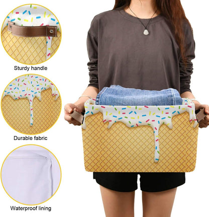 15x11x9.5inch, 2 Pack Ice Cream Cone Storage Bin - Large Canvas Bin