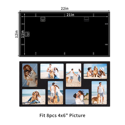 YESKAY 4x6 Picture Frame Collage for Wall Decor,Multiple Photo Collage Frames with Tempered Glass,8-Opening for 4 x 6 Picture Frames,Rustic Black,1 Pack(OD:11.75X21in)