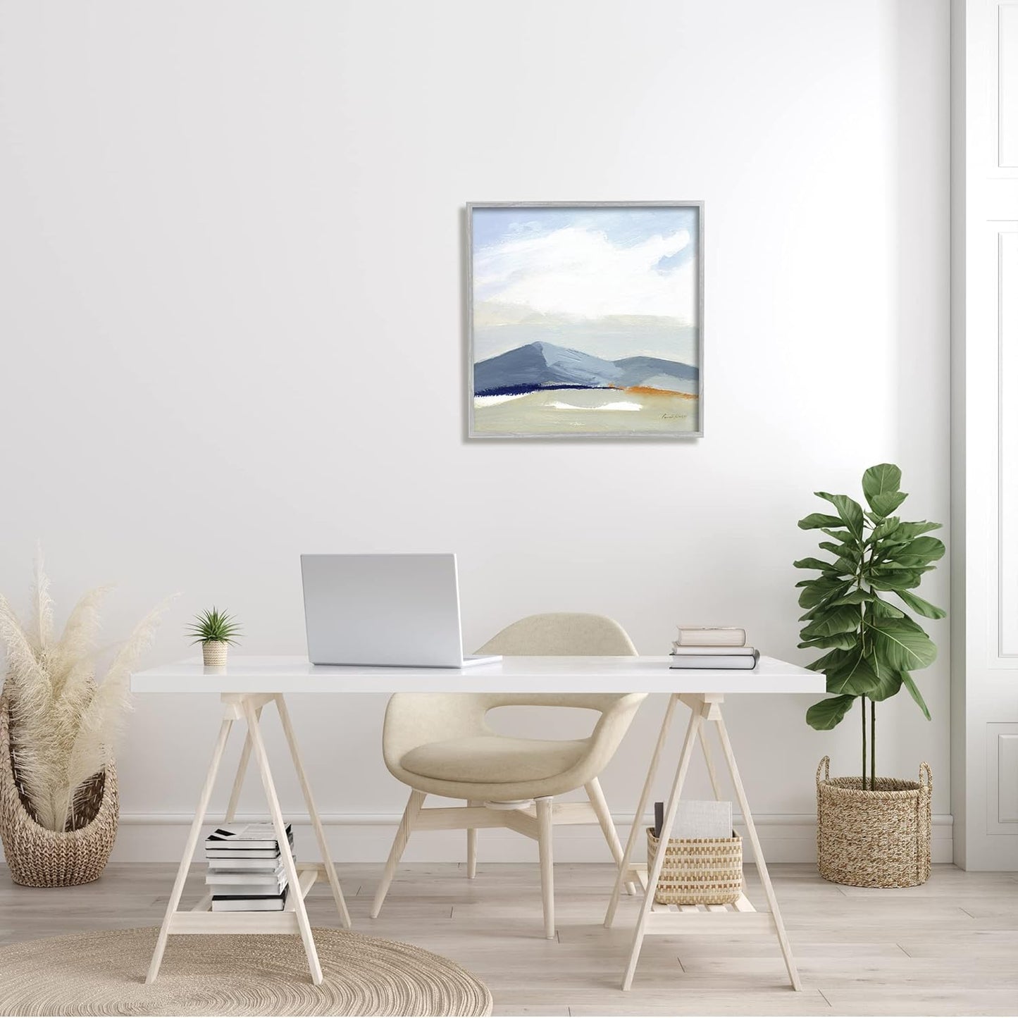 Stupell Industries Abstract Mountain Range Tranquil Hills Open Landscape Painting, Grey Framed Wall Art, 24 x 24