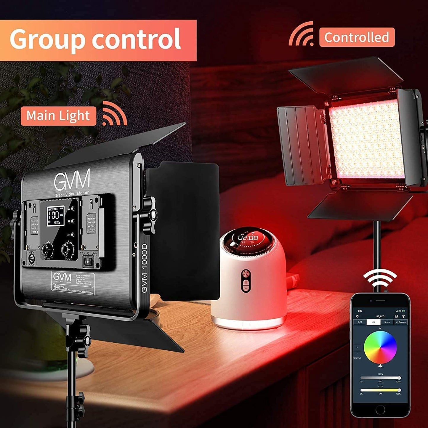 GVM RGB LED Video Light with Bluetooth Control, 360° Full Color 1000D PRO Video Lighting Kit with 736pcs Led Beads, 2 Packs Led Panel Light for YouTube Studio, Video Shooting, Conference, CRI 97+