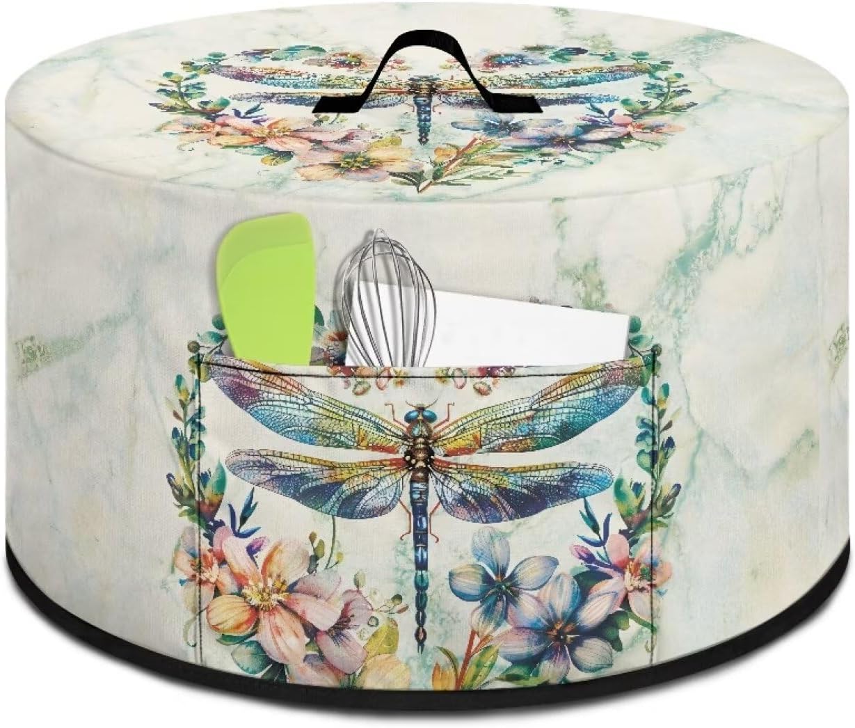 Dragonfly Floral Slow Cooker Dust Cover, Washable Appliance Cover for 6, 7, 8 Quart Oval Crock Pot
