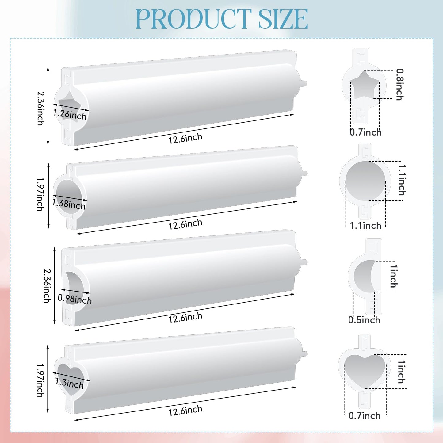 Sunnychicc 4 Pcs Silicone Soap Mold Long Moon Round Star Heart Tube Column Chocolate Candle Embed Soap Making Supplies for DIY Handmade Mousse Loaf Dessert Cake Craft Art