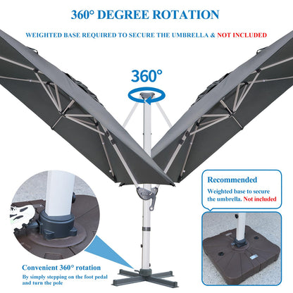 LKINBO 10x13 FT Rectangle Cantilever Umbrella with Cross Base, Heavy Duty Large Patio Umbrella 360 Degree Rotation Outdoor Offset Umbrella with Easy Tilt & Crank for Pool Deck Backyard, Gray