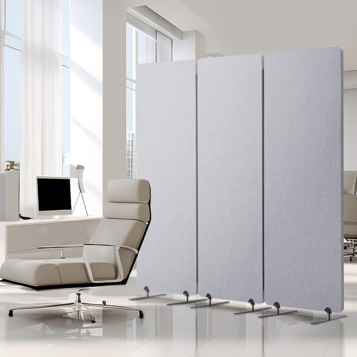 VEVOR 2FT Room Divider, 3 Panel PET Polyester Soundproof Room Screen, Folding Privacy Divider Portable Partition Divider for Room Separation, Freestanding Room Partitions for Office Study, Grey