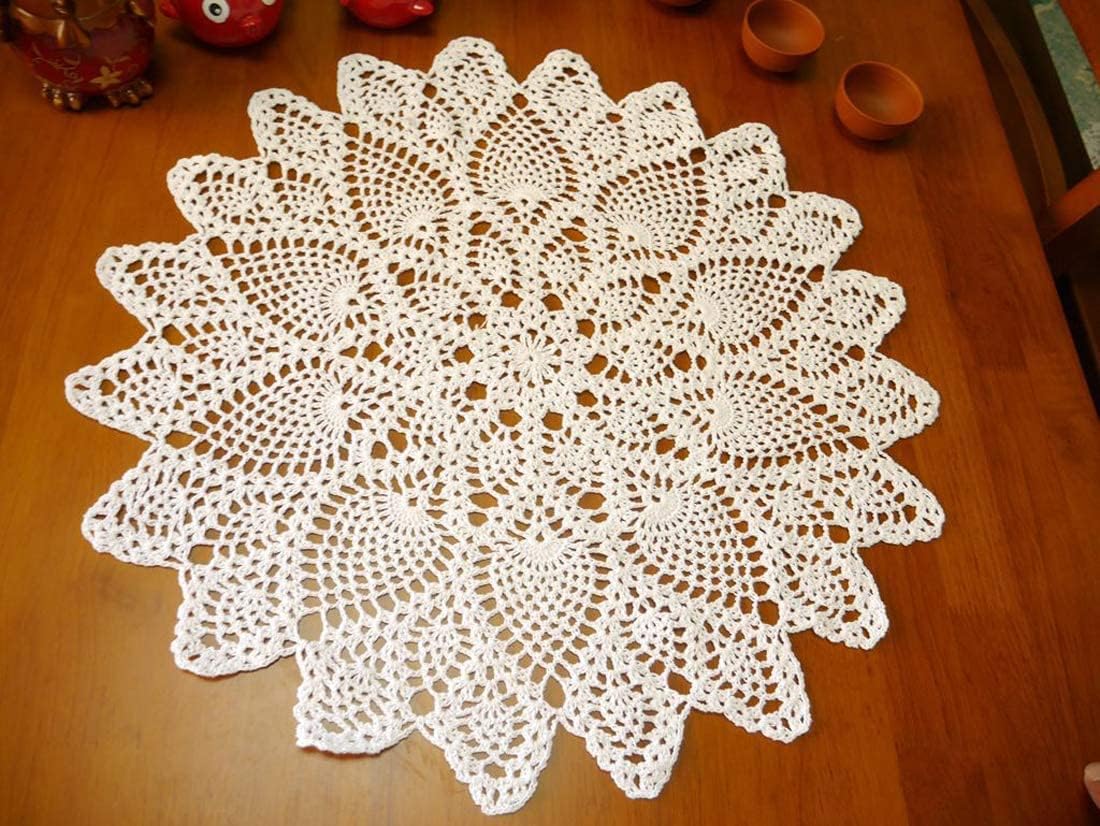 20 Inches. Beige Handmade Crochet Cotton Table Cloth Lace Doilies Round Lace Tablecloths