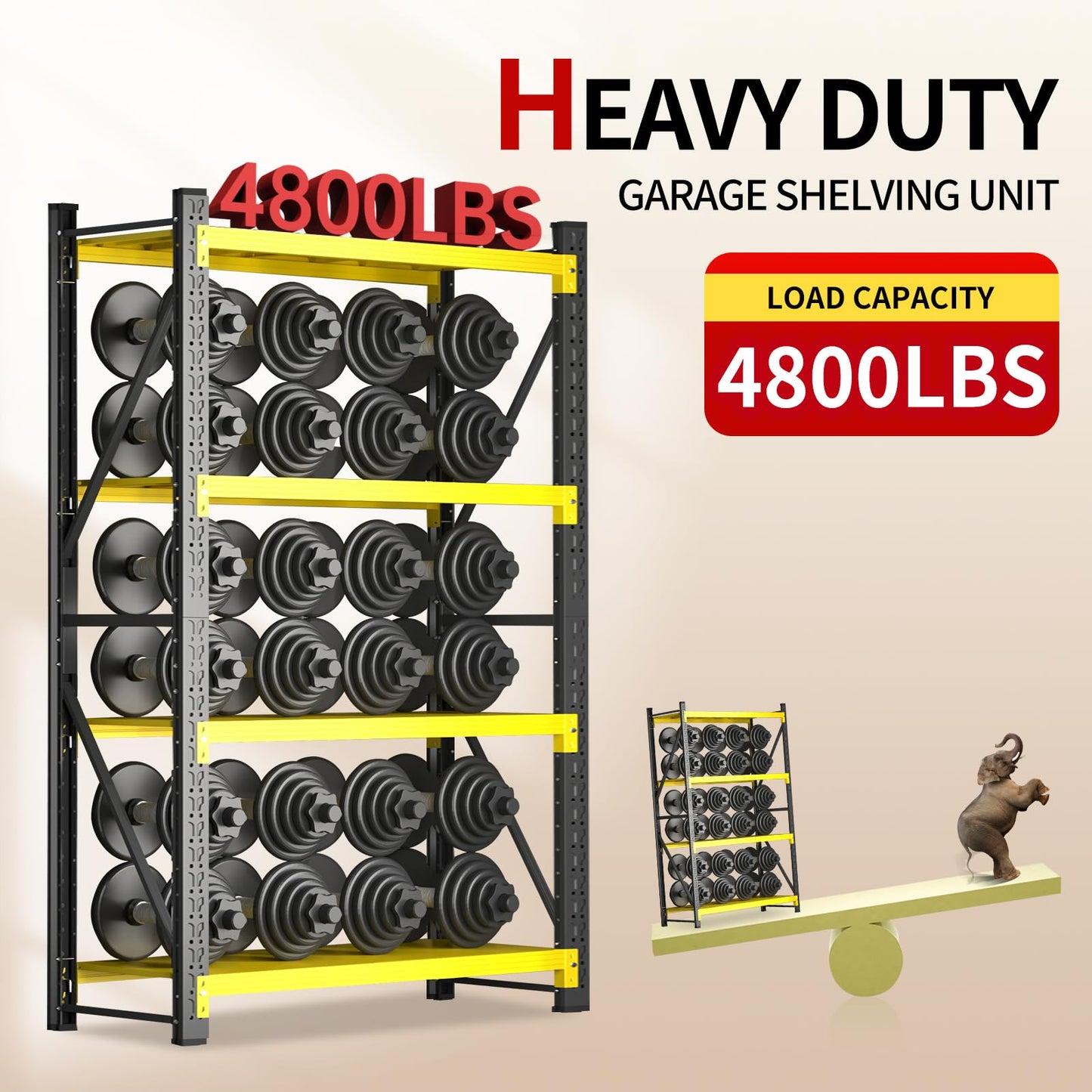Guomao 4800LBS Heavy Duty Shelving Garage Storage Shelves 78" H Metal Shelving Units Adjustable Shelves Rack for Garage,Basement,Warehouse (Yellow and Black, 23.6" D x 59.1" W x78.7 H)