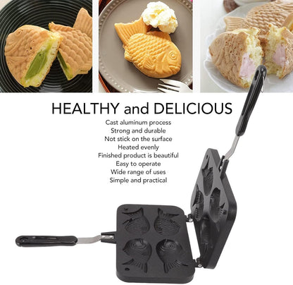 Taiyaki Fish Shaped Pancake Maker Pan, Non-Stick Double Baking Pan with 4 Fish for Kitchen Waffle Baking