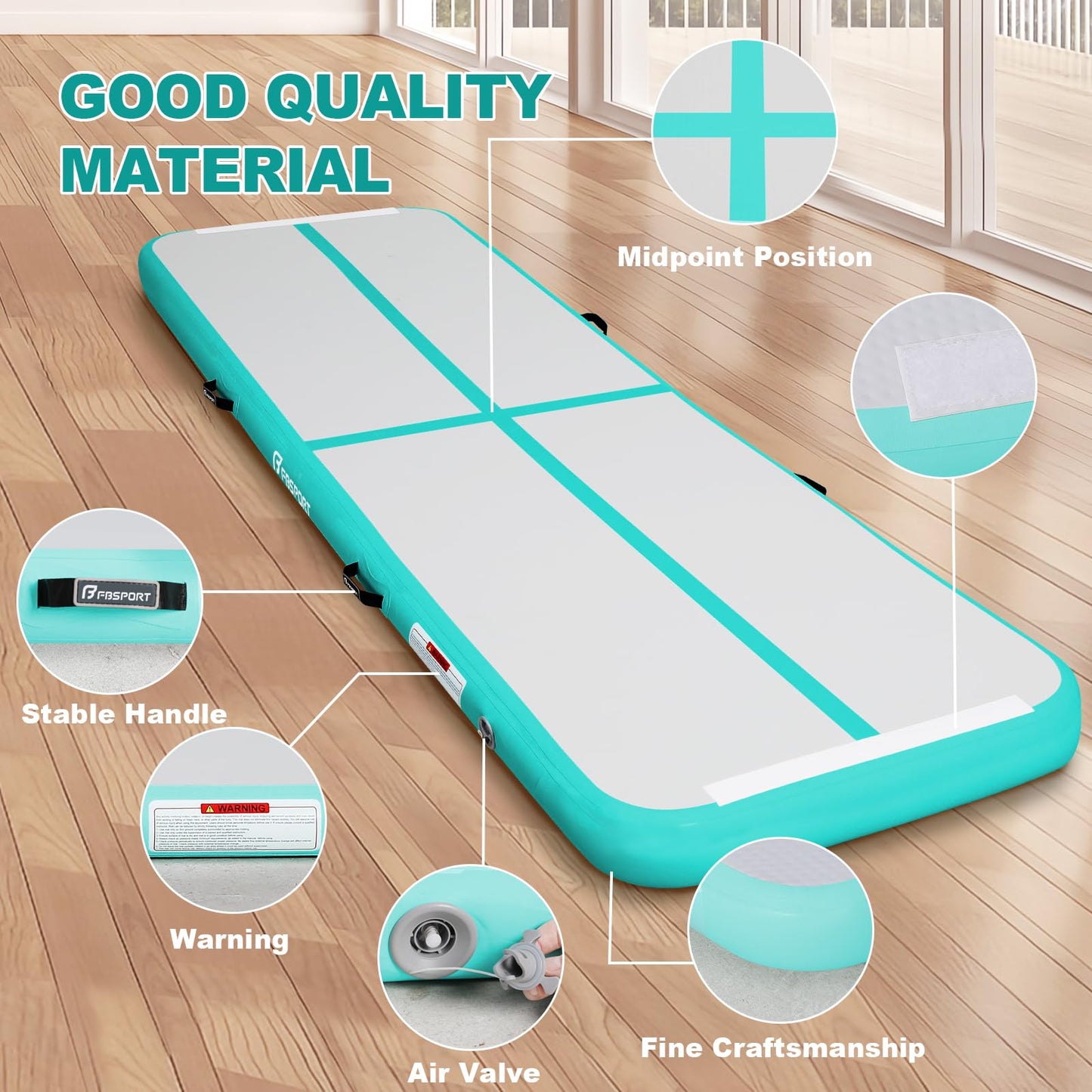 FBSPORT 20ft Inflatable Air Gymnastics Mat Training Mats 4 inches Thickness Gymnastics Tracks for Home Use/Training/Cheerleading/Yoga/Water with Pump