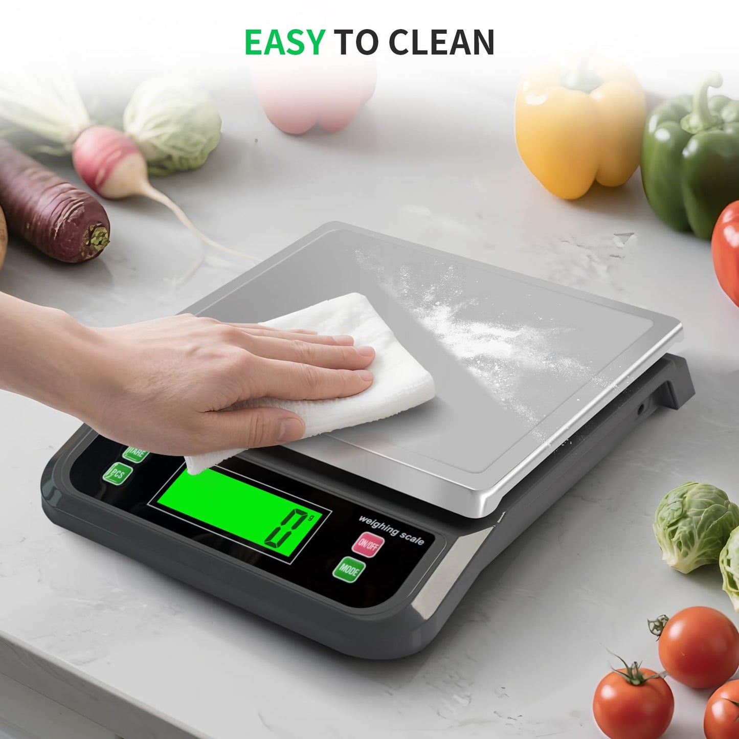 Large Digital Kitchen Scale 88lbs/40kg with 6 Unit Stainless Stee Food Scales with Tare and PCS Funtion LCD Display for Baking, Bread, Cooking, Meat, Vegetables, Farm with Adapter Grey