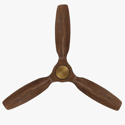 WINGBO 48" Flush Mount Ceiling Fan No Light - 3 Carved Solid Wood Blades, 6-Speed Reversible DC Motor, Dimmable, 3CCT, Low Profile Ceiling Fans without Lights for Bedroom Living Room, Gold and Walnut
