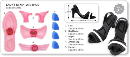 JEM Lady's Miniature Shoe Fondant Cutters, Set of 9 for Cake Decorating