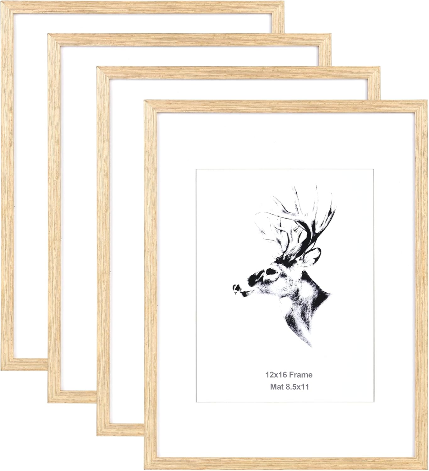 12x16 8.5x11 Set 4, 12x16 (4 pack, Yaetm Picture Frame with Mat for of Natural Solid Oak Wood Frame for Gallery Wall