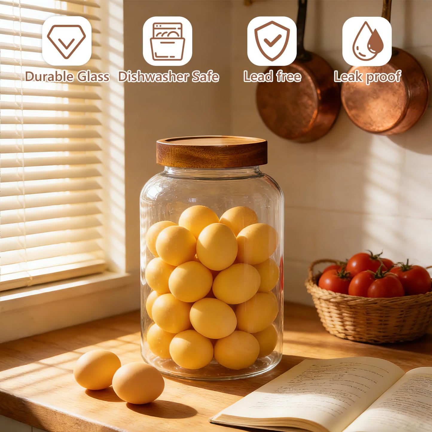 KEYWING 1 Gallon Large Glass Jars With Airtight Lid, 2Pcs Glass Food Storage Containers With Lids, Flour Rice Contianers for Pantry Kitchen Organization Egg Cookie Sugar Cereal (128 oz /3800ml)