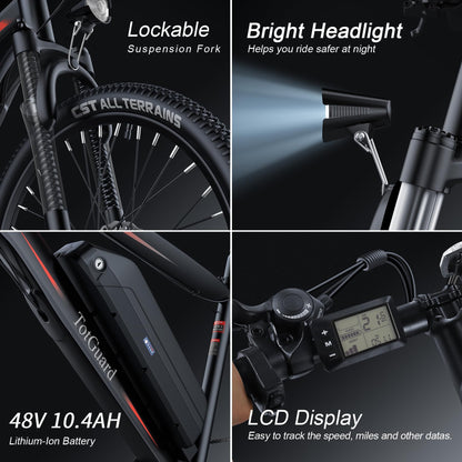 Wooken Electric Bike for Adults with 500W Motor, 27.5" Ebike with 48V 499WH Removable Battery, Up to 55 Miles Electric Mountain Bike, 19.8MPH Adults Electric Bicycle with LCD Display, 21 Speed