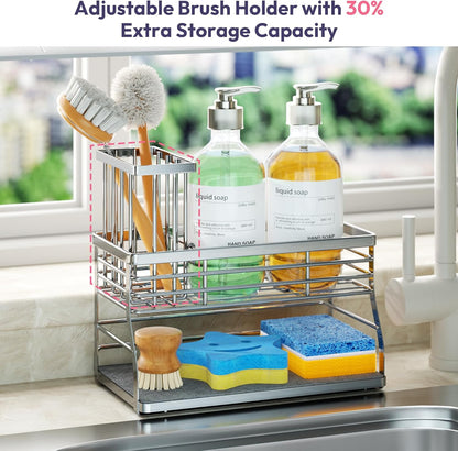 2 Countertop, SWTYMIKI Kitchen Sink Caddy Organizer, Tier Sponge Holder for Kitchen Sink with Instant Drying Stone