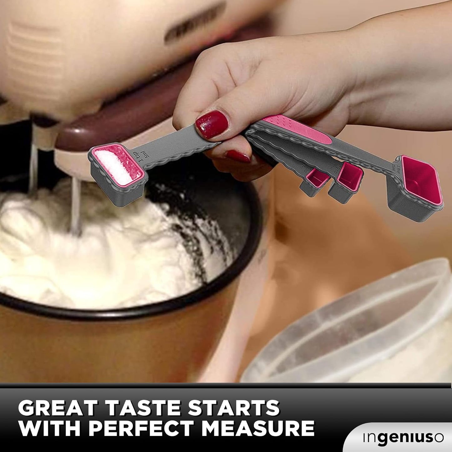 Collapsible Measuring Cups and Nesting Spoons, Adjustable Silicone for Cooking, Space-Saving - 2 Sets
