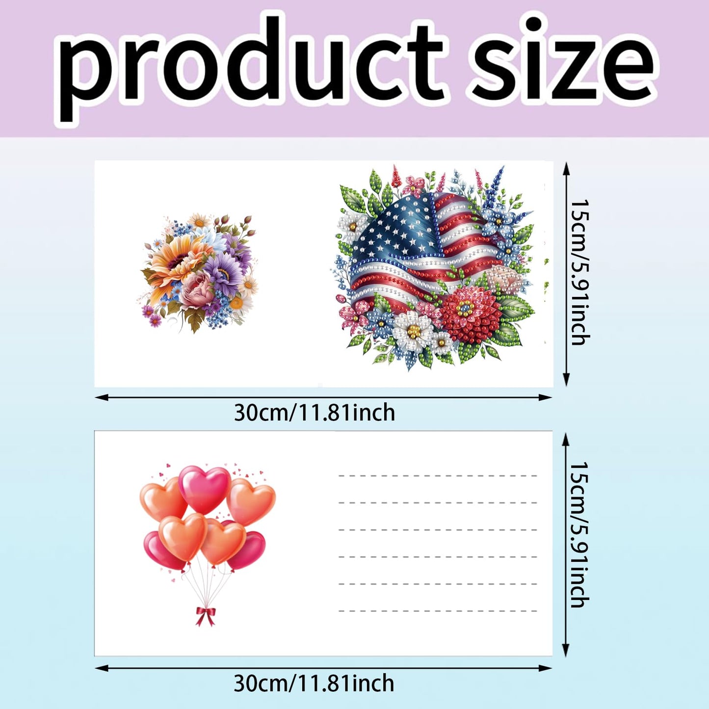 NanBaDa 6-Piece Independence Day Diamond Painting Greeting Card Set - Handmade Holidays and Greetings Craft Cards with Envelopes - Suitable for Casual and Stress Relieving Home Decoration Gifts