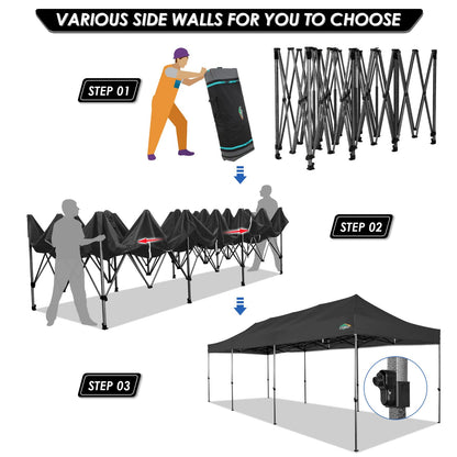 COBIZI 10x30 Pop up Canopy with 8 Removeable Sidewalls, Heavy Duty Party Tents for Parties, Events and Weddings, UPF 50+ Waterproof Commercial Tent with Roller Bag, Black (Windproof Upgraded)