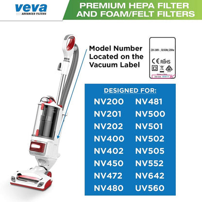 VEVA Premium Vacuum Filter Set with 2 HEPA, 4 Foam, 4 Felt for Shark Rotator Lift-Away Model, 500, 501, 502, 505, 552 and UV560