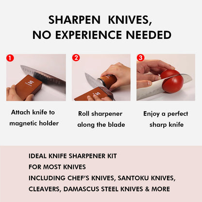 SULLARYA Knife Sharpener, Rolling Knife Sharpener, Knife Sharpening kit with Diamonds and Ceramic for Steel of Any Hardness, Kitchen Knife Sharpener with 15 & 20 Degree Magnetic Angle