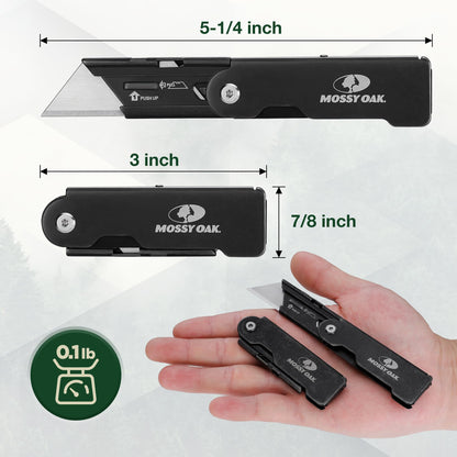 MOSSY OAK 2-pack Folding Pocket Utility Knife Set, Quick Change Box Cutter with Frame Lock, EDC Foldable Razor Knife with Belt Clip, Stone Washed