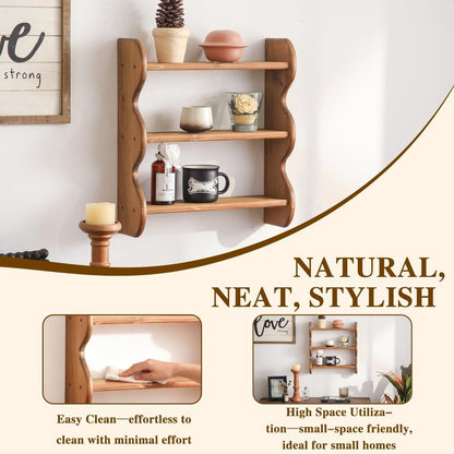 HuiDao 100% Solid Wood Wall Shelf 3-Tier, Rustic Floating Shelves Wall Mounted Storage Rack, Farmhouse Decor Hanging Shelf Display Shelves for Apartment, Living Room and Bedroom