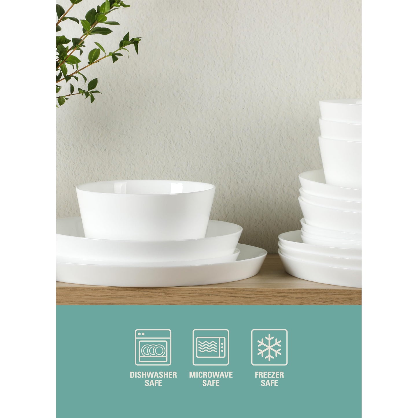 Gibson Home Summer Shades 16 Piece Plates and Bowls Dishes Service for 4 Porcelain Dinnerware Set - White