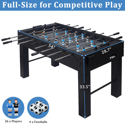 IKAYVOTO 54 Inch Full Size Regulation Foosball Table | Competition Sized Arcade Soccer Game Table for Home, Office or Game Room - Includes 4 Balls, 2 Cup Holders
