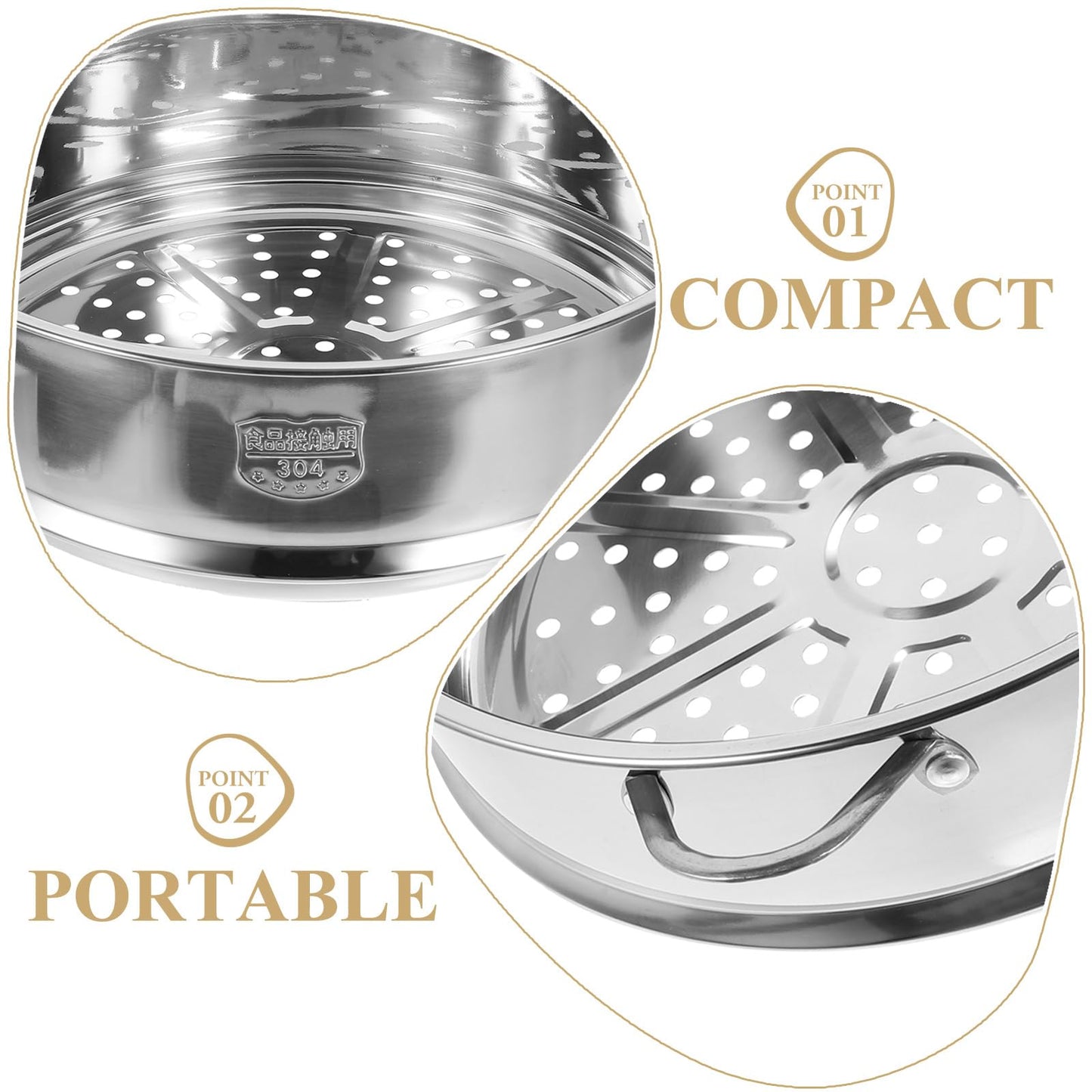 Hemoton 12 Inch Stainless Steel Steamer Basket Multi-Functional Kitchen Steamer Insert for Vegetables Seafood Eggs with Even Heat Distribution and Dishwasher Safe
