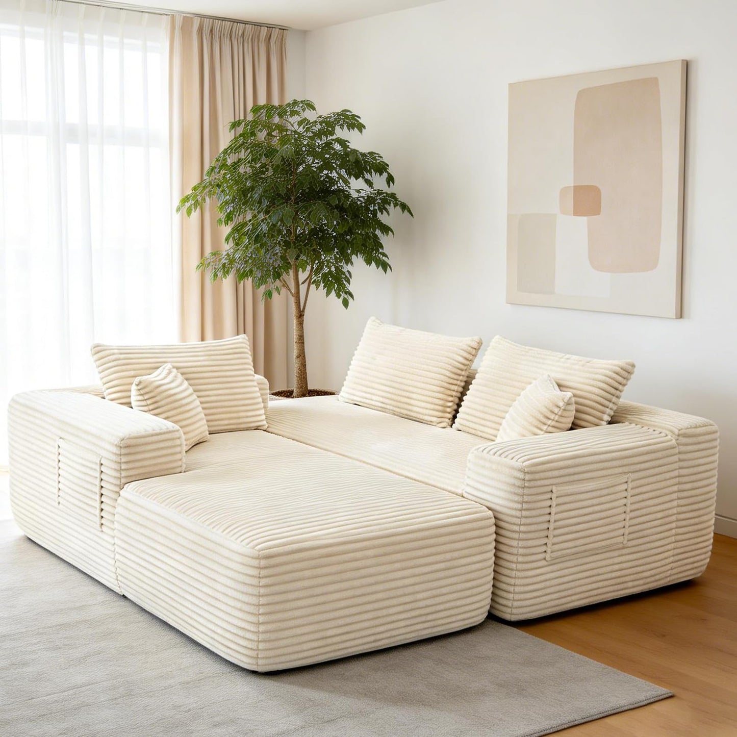 EVLIQUIL L-Shaped Modular Sectional Sofa 103.5" Beige - No Assembly Couch for Living Room, High Resilience Sponge & Spring Support