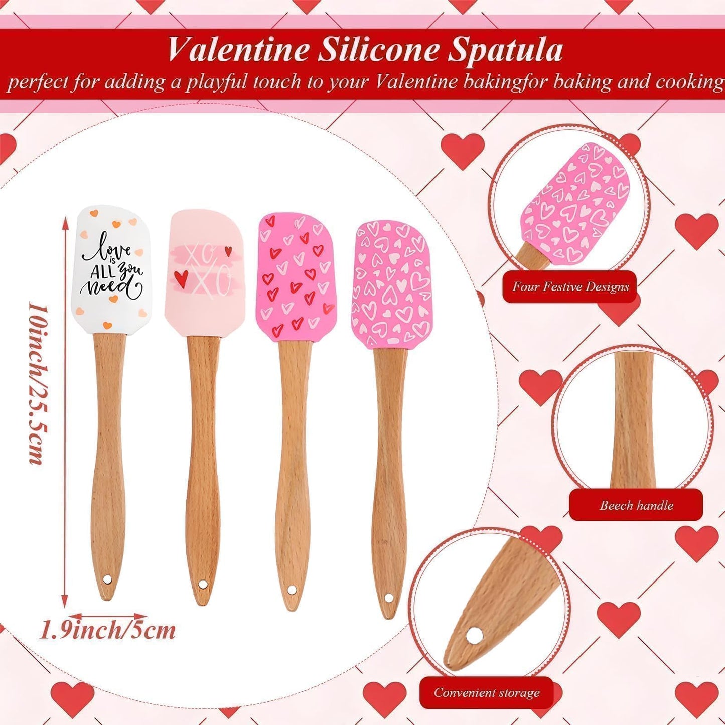 4PCS Valentine Baking Spatula Set,Non-Stick Cake Scraper Cream Spatulas,Valentine Patter Silicone Scraper Heat Resistant Holiday Pastry Spatulas Baking Essentials for Cooking,Sauteing and Mixing