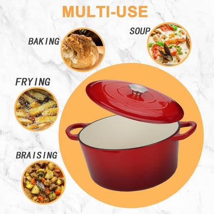 Enameled Cast Iron Dutch Oven Casserole with Lid - 5.5 Quart, Oven Safe up to 500°F, Heavy-Duty Cookware