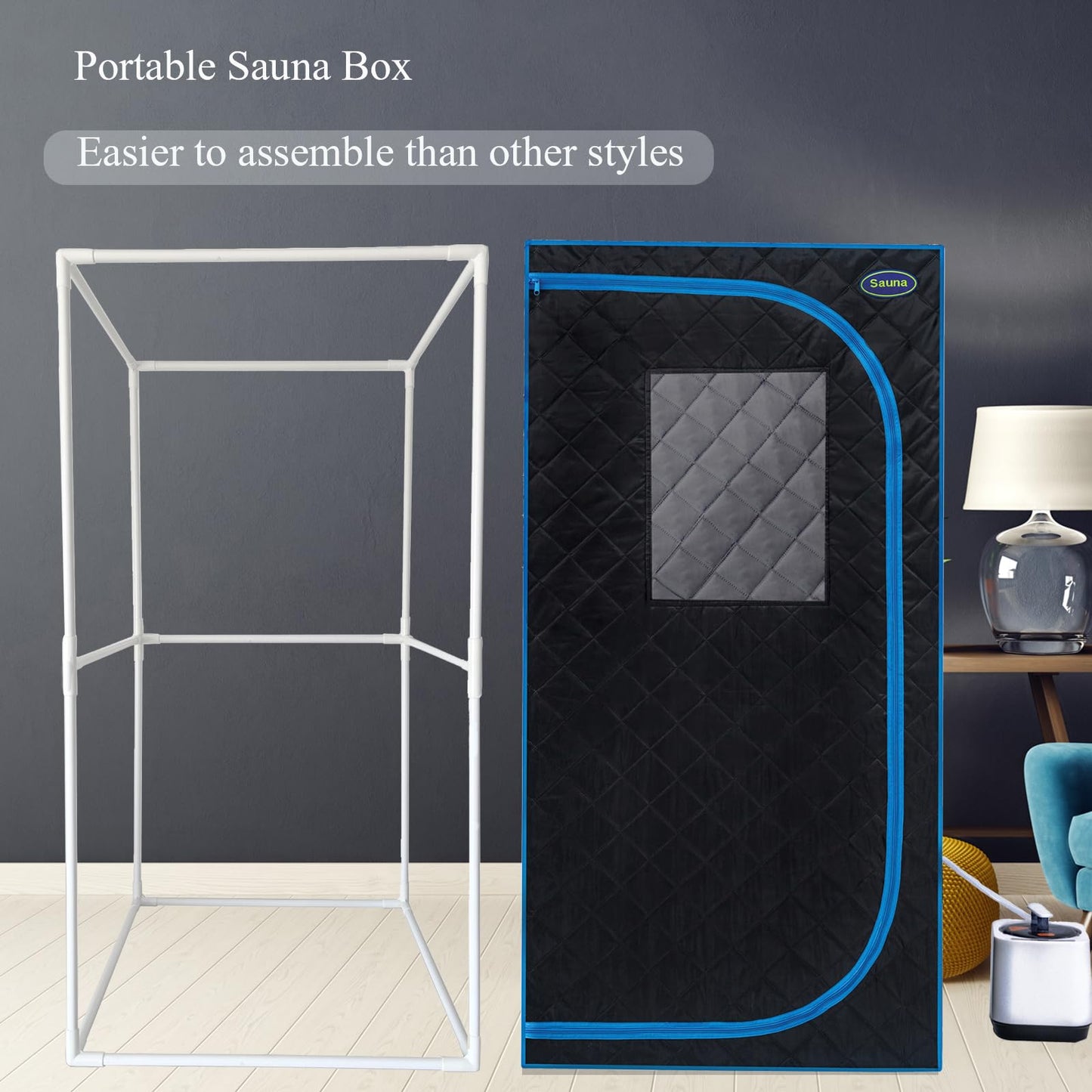 Portable Black Full Size Steam Sauna Tent - Personal Home Spa with Steam Generator, Remote Control, and Foldable Chair for Relaxation and Detox at Home