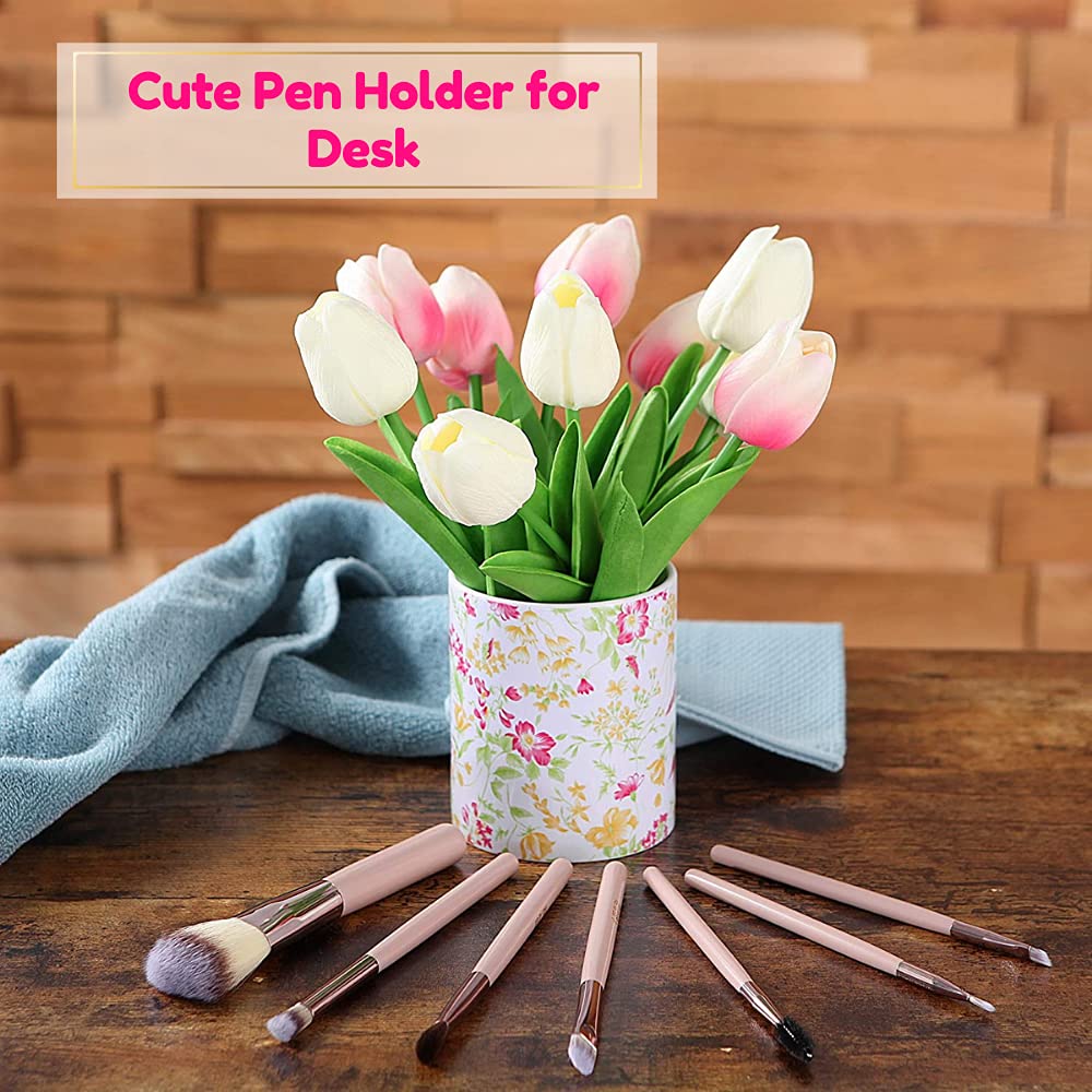 VIBRANZ LAB Cute Pen and Makeup Brush Holder - Desk Organizer with Pen Cup