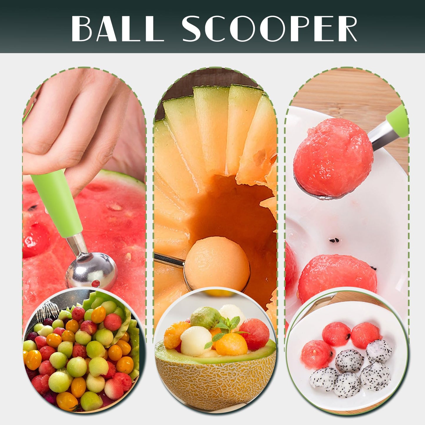 Krbnk 14PCS Fruit Carving Tools Set, Stainless Steel Melon Baller Scoop Set, Fruit Cutters Shapes, Cantaloupe Cutter Slicer Tool Piranha Spiral Cutter and V-Tool for Fruits Vegetable Sculpting