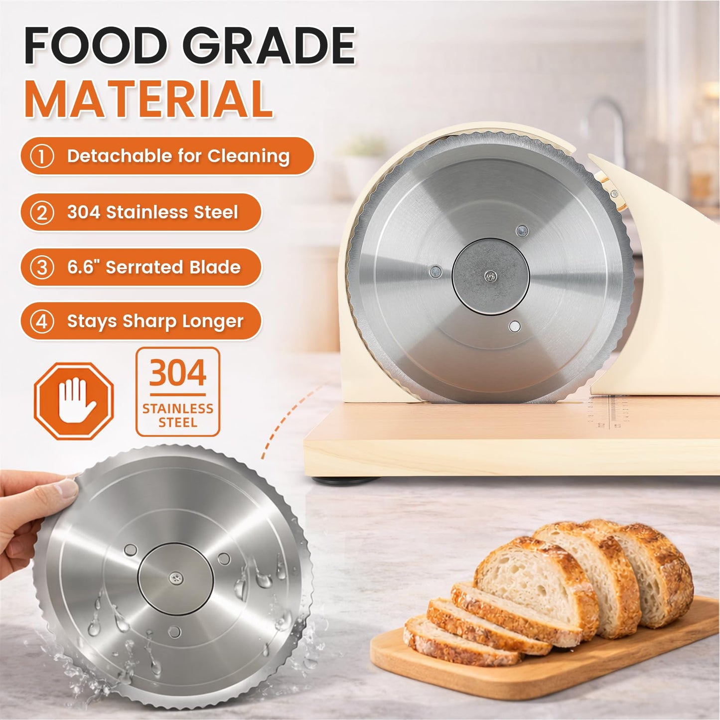 Manual Bread Slicer for Homemade Sourdough Bread, Adjustable Thickness Hand Crank Bread Cutter with Scale Lines, Suction Cup Base, Metal Guide & Sharp Stainless Steel Blade (Cream)