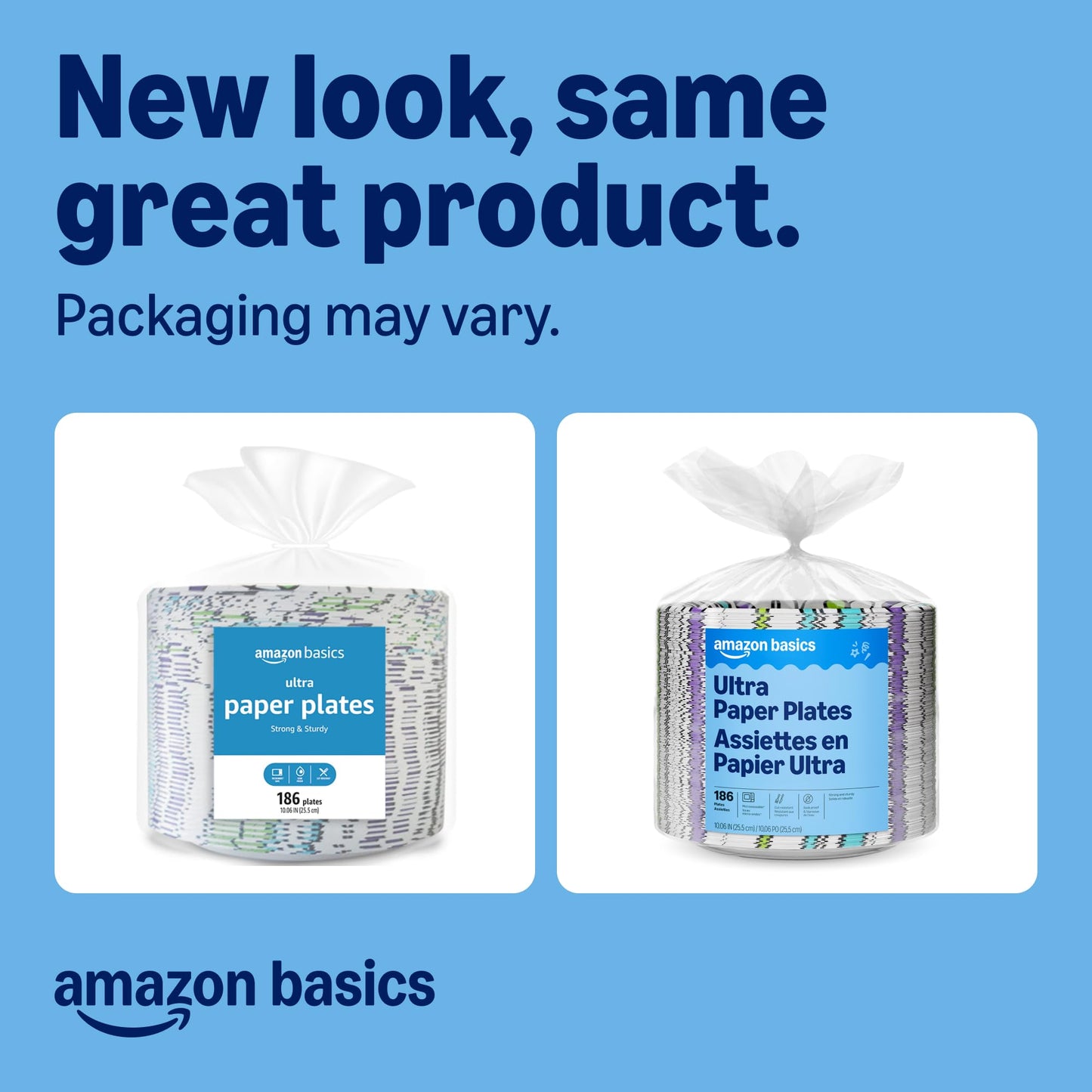 Amazon Basics Ultra Paper Plates, 10 Inch, Disposable, 372 Count (2 Pack of 186), Packaging May Vary