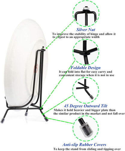 2 Pack Upgraded Plate Display Stands, 12 Inch Anti-Slip Iron Photo Holder Stands, Compatible with 13 to 18 Inch